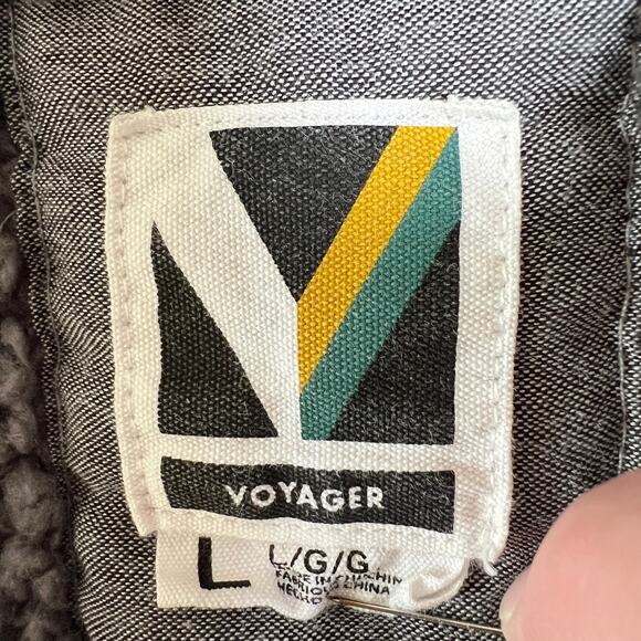 Voyager Mens Sherpa Shirt Jacket Gray Blue Striped Polar Fleece Lined Size Large - Picture 5 of 10